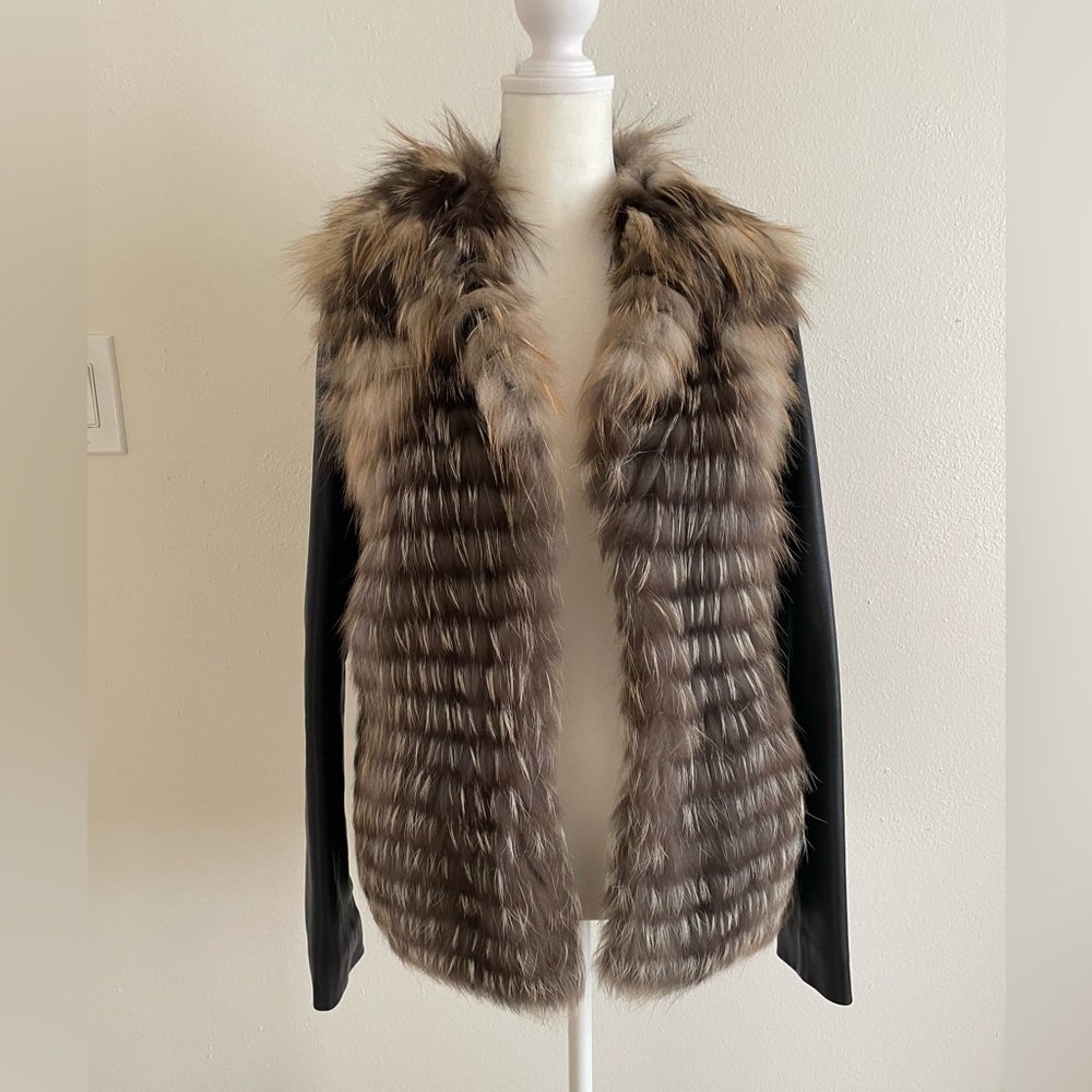 Gorski fox fur & leather jacket. Stylish winter jacket. size XS (fits size 2-4)